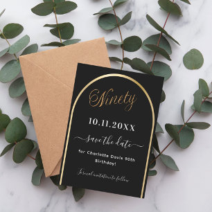 90th birthday black gold arch save the date