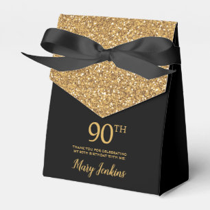 90th Birthday Black Gold Glitter Thank You Favour Box