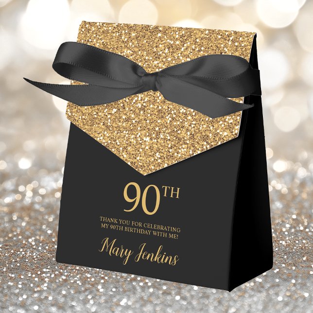 90th Birthday Black Gold Glitter Thank You Favour Box (Creator Uploaded)