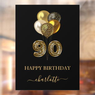 90th birthday black gold leopard name script