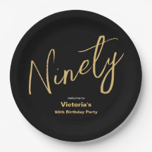 90th Birthday Black Gold Modern Typography Custom