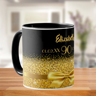 90th birthday black gold name classic elegant mug