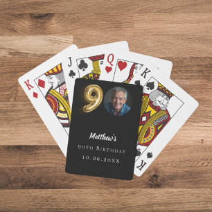 90th birthday black gold photo playing cards