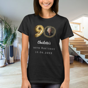 90th birthday black gold photo T-Shirt