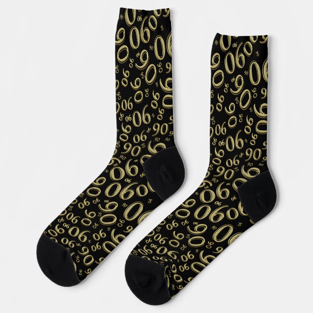 90th Birthday Black/Gold Random Number Pattern 90 Socks (Left)