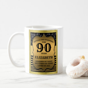 90th Birthday Black & Gold Shield Add Your Name Coffee Mug