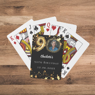 90th birthday black gold stars photo playing cards
