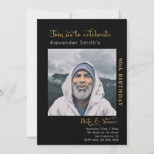 90th Birthday Black Invitation