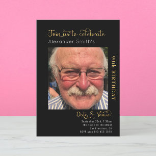 90th Birthday Black Invitation