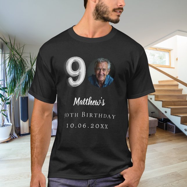 90th birthday black silver photo T-Shirt (Creator Uploaded)