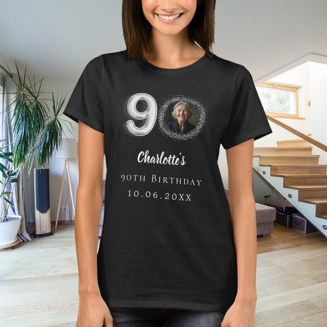 90th birthday black silver photo T-Shirt (Creator Uploaded)