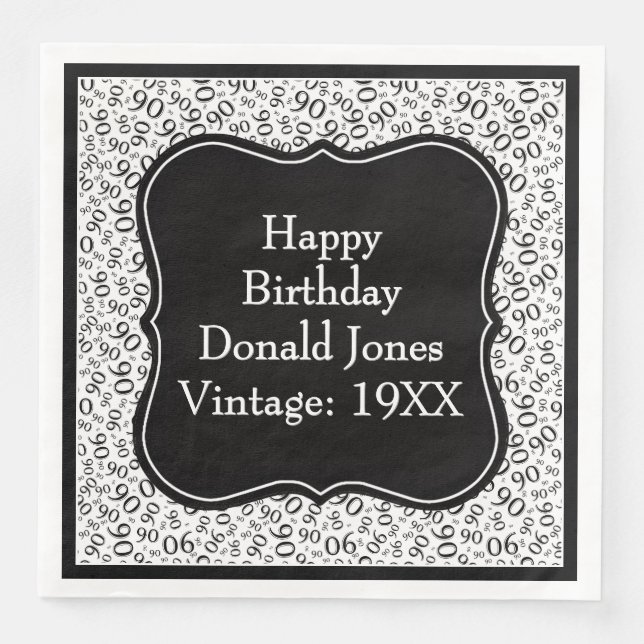 90th Birthday Black/White Bracket Number Pattern P Napkin (Front)