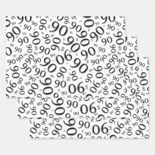 90th Birthday Black & White Random Number Pattern Wrapping Paper Sheet