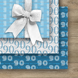 90th Birthday Black White Typography Numbers Wrapping Paper Sheet