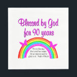 90TH BIRTHDAY BLESSING NAPKIN<br><div class="desc">Blessed by God for 90 years. This spiritual and faith filled 90 year old will celebrate turning 90 with this beautiful rainbow and butterfly 90th birthday design on Tees and Gifts. Delight your Christian 90 year old with a unique and one of a kind 90th customised birthday gift that she...</div>