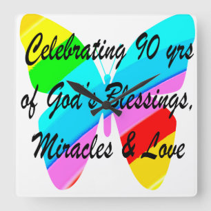 90TH BIRTHDAY BLESSING SQUARE WALL CLOCK