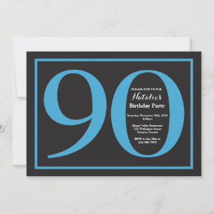 90th Birthday Blue and Black Chalkboard Invitation