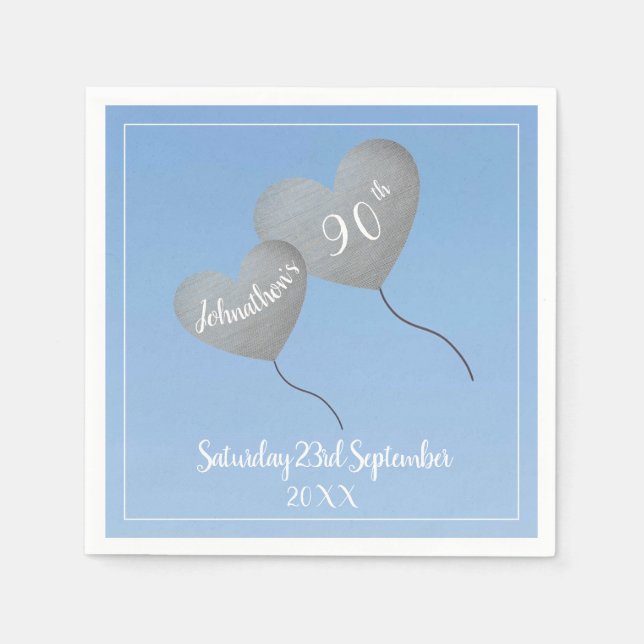90th birthday blue balloon napkin (Front)