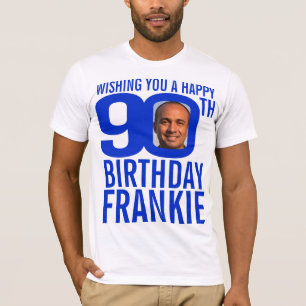 90th birthday blue custom name photo template T-Shirt