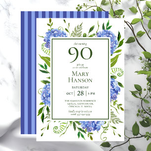 90th Birthday Blue Hydrangeas Invitation