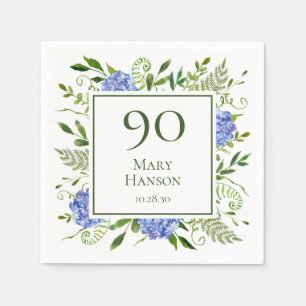90th Birthday Blue Hydrangeas Napkin