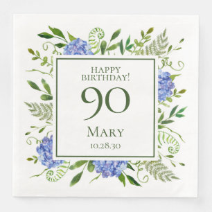 90th Birthday Blue Hydrangeas Napkin