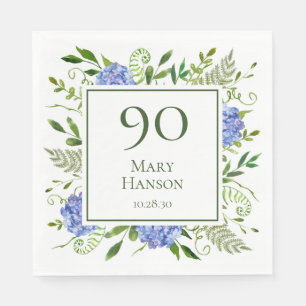 90th Birthday Blue Hydrangeas Napkin