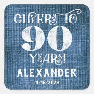 90th Birthday Blue Linen Thank You Favour Stickers