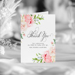 90th Birthday Blush Pink Peony Floral Folded Thank You Card<br><div class="desc">Elegant pink peonies decorate this birthday thank you card. Classic calligraphy spells thank you. Three lines of text let you personalise a thank you statement and your name. A photo is included inside, as well as another thank you sentiment that you can personalise. This item is part of the Elegant...</div>