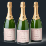 90th birthday blush rose gold glitter drips name sparkling wine label<br><div class="desc">A sparkling wine bottle label for a girly and glamourous 90th birthday party. A faux rose gold metallic looking background with an elegant faux rose gold glitter drips, paint drip look. The text: The name is written in dark rose gold with a large modern hand lettered style script. Template for...</div>