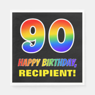 90th Birthday: Bold, Fun, Simple, Rainbow 90 Napkin