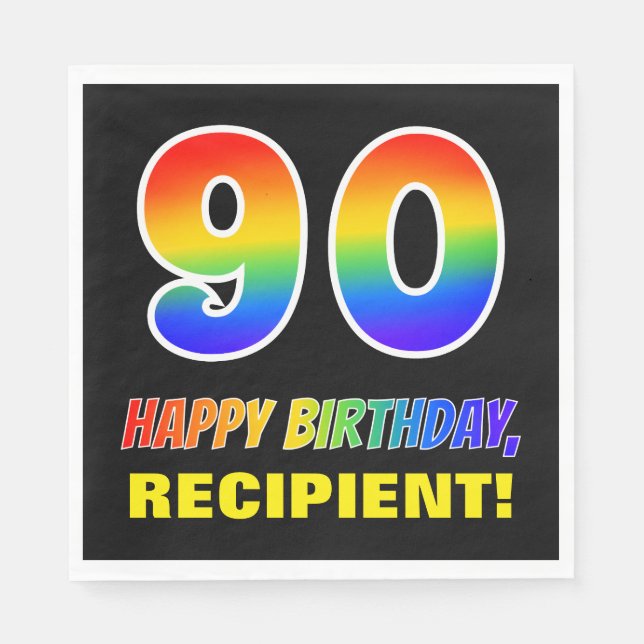 90th Birthday: Bold, Fun, Simple, Rainbow 90 Napkin (Front)