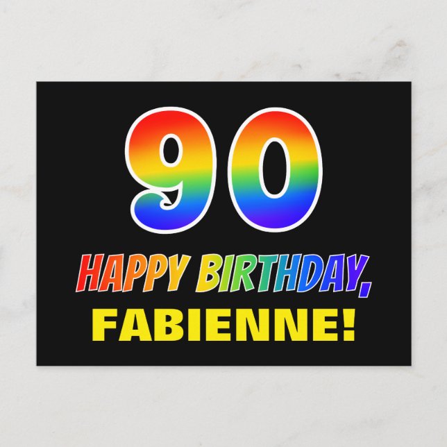 90th Birthday: Bold, Fun, Simple, Rainbow 90 Postcard (Front)