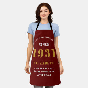 90th Birthday Born 1931 Red Gold Lady's Apron