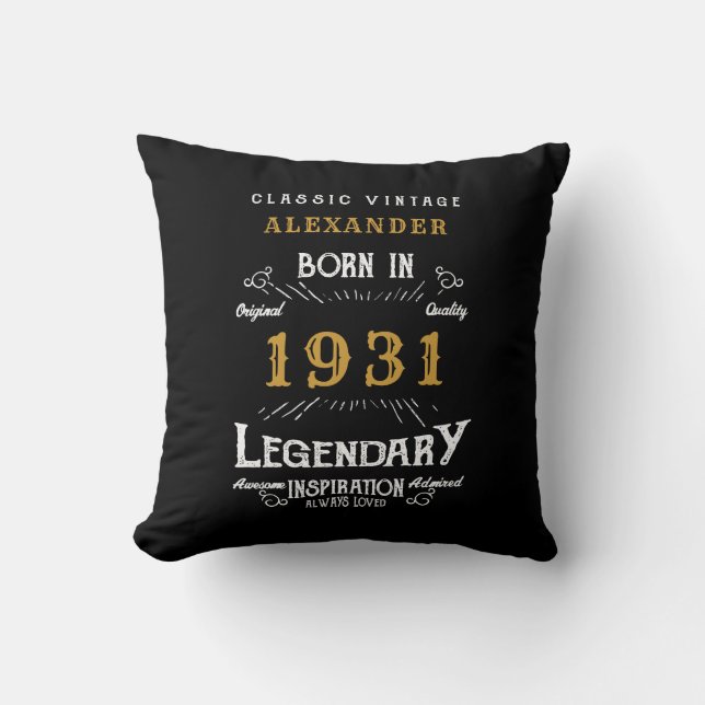 90th Birthday Born 1931 Retro Black Personalised Cushion (Front)