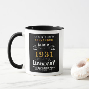 90th Birthday Born 1931 Retro Black Personalised Mug