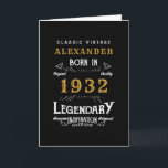 90th Birthday Born 1932 Name Year Vintage Black Card<br><div class="desc">A classic card for someone born in 1932 and turning 90. Add the name to this vintage retro style black, white and gold design for a custom 90th birthday. Easily edit the name and year with the template provided. The Wonderful custom gift. More gifts and party supplies for that 90th...</div>