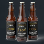 90th Birthday Born 1932 Vintage Black Add Name Beer Bottle Label<br><div class="desc">A personalised classic beer bottle label design for that birthday celebration for somebody born in 1932 and turning 90. Add the name to this vintage retro style black, white and gold design for a custom 90 birthday gift. Easily edit the name and year with the template provided. A wonderful custom...</div>