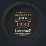 90th Birthday Born 1932 Vintage Black Add Name Paper Plate<br><div class="desc">A personalised classic paper plate design for that birthday celebration for somebody born in 1932. Add the name to this vintage retro style black, white and gold design for a custom birthday gift. Easily edit the name and year with the template provided. A wonderful custom black birthday gift. More gifts...</div>