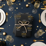 90th Birthday born 1936 Add Name Black Gold Wrapping Paper Sheet<br><div class="desc">A personalised wrapping paper design for that birthday celebration for a special person. Add the name to this vintage retro style black and gold design for a custom birthday gift. Easily edit the name and year with the template provided. A wonderful custom birthday gift. More gifts and party supplies for...</div>