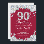 90th Birthday Burgundy Red and Silver Diamond Invitation<br><div class="desc">90th Birthday Invitation. Burgundy Red and Silver Rhinestone Diamond. Elegant Birthday Bash invite. Adult Birthday. Women Birthday. Men Birthday. For further customisation,  please click the "Customise it" button and use our design tool to modify this template.</div>