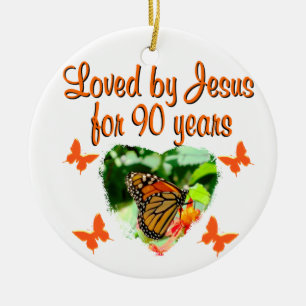90TH BIRTHDAY BUTTERFLY CERAMIC TREE DECORATION