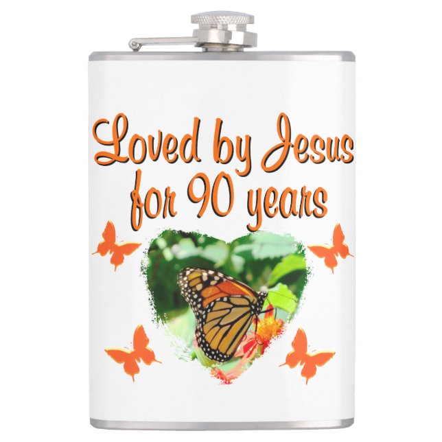 90TH BIRTHDAY BUTTERFLY HIP FLASK (Front)