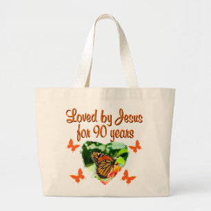 90TH BIRTHDAY BUTTERFLY LARGE TOTE BAG