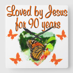 90TH BIRTHDAY BUTTERFLY SQUARE WALL CLOCK