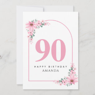 90th Birthday Card For Women Pink Flower