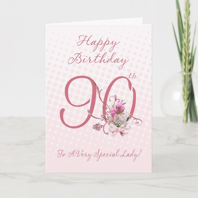 90th Birthday Card - Pink Roses - To A Very Specia (Front)