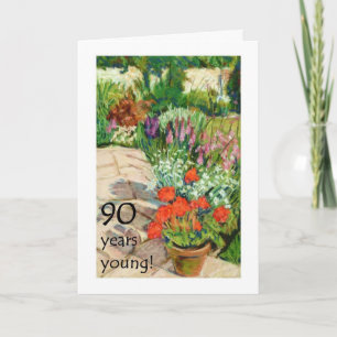 90th Birthday Card - Red Geraniums