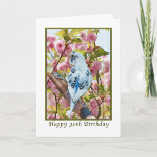 90th Birthday Card with Blue Parakeet
