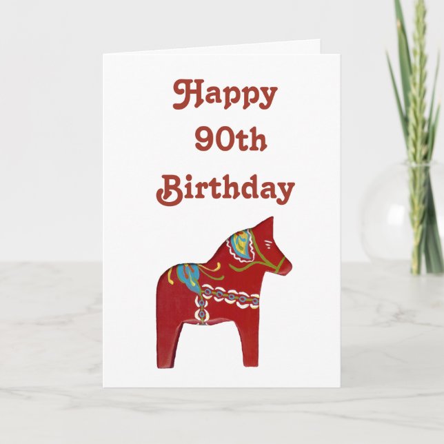 90th Birthday Card with Dala Horse (Front)